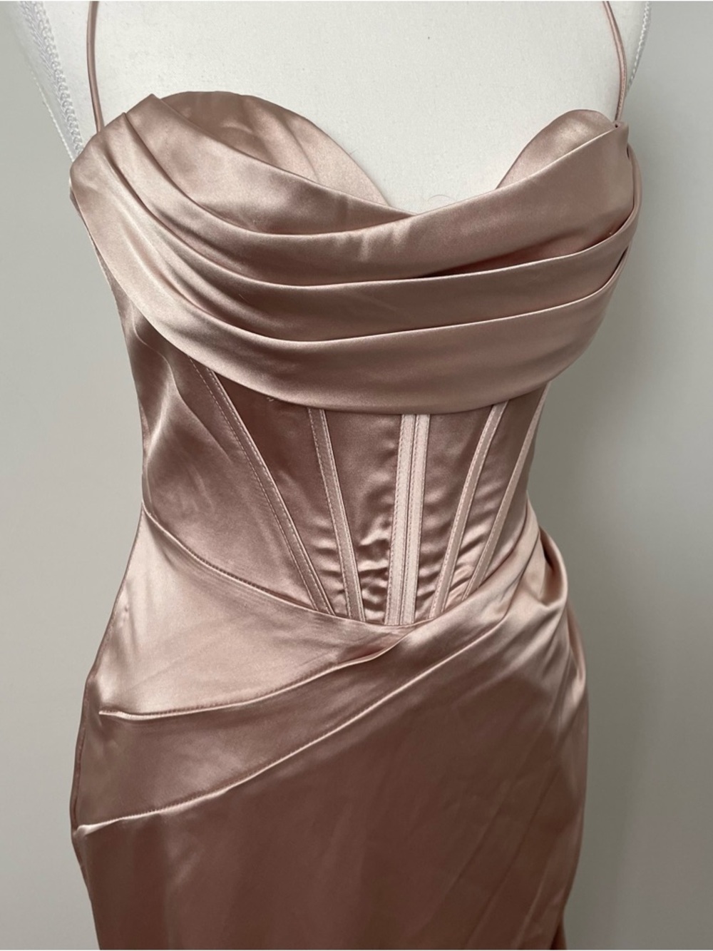 Ladavine by Cinderella Davine 7483 Satin Corset Gown Dress Prom Champagne Size 6 - Picture 7 of 13